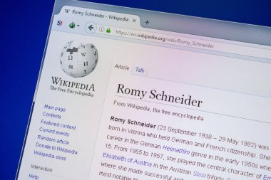 Ryazan, Rusya - 09 Temmuz 2018: Sayfa wikipedia Romy Schneider'ı hakkında