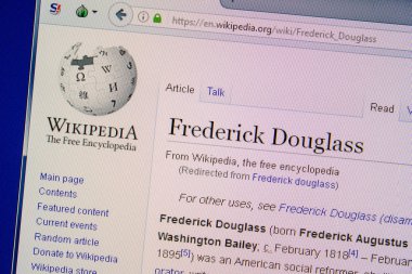 Ryazan, Rusya - 09 Temmuz 2018: Sayfa wikipedia Frederick Douglass hakkında