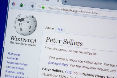 Ryazan, Rusya - 09 Temmuz 2018: Sayfa Peter Sellers hakkında wikipedia