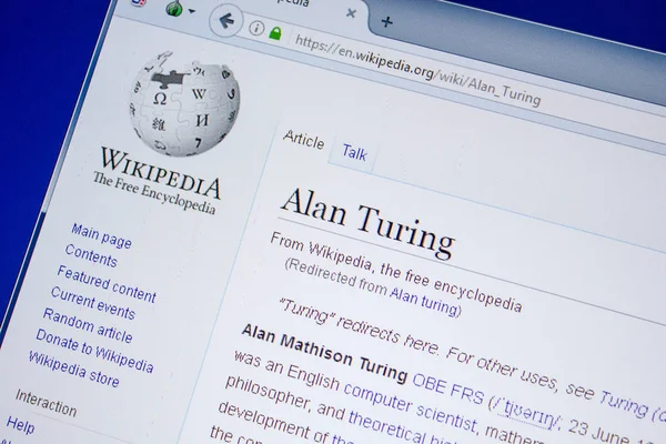 Ryazan Rusia Juli 2018 Halaman Wikipedia Tentang Alan Turing — Stok Foto