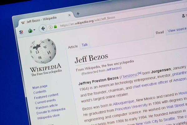 Ryazan Rusia Juli 2018 Halaman Wikipedia Tentang Jeff Bezos — Stok Foto