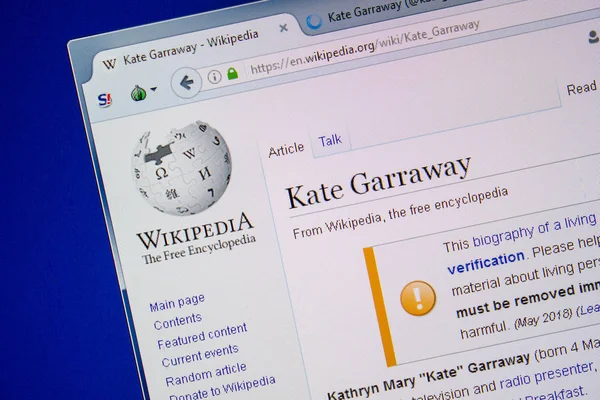 Ryazan Rusia Julio 2018 Página Wikipedia Sobre Kate Garraway — Foto de Stock
