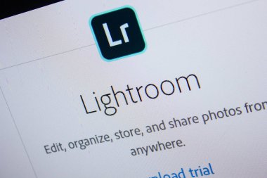 Ryazan, Rusya - 11 Temmuz 2018: Adobe Lightroom, yazılım logo Adobe resmi web sitesi