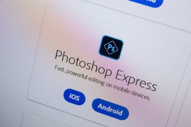 Ryazan, Rusya - 11 Temmuz 2018: Adobe Photoshop Express, yazılım logo Adobe resmi web sitesi