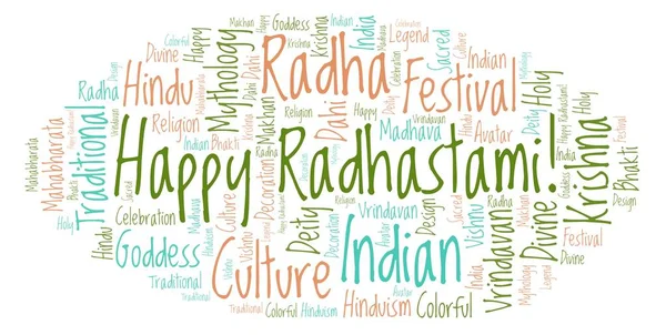 Happy Radhastami word cloud. Wordcloud made from letters and words only.