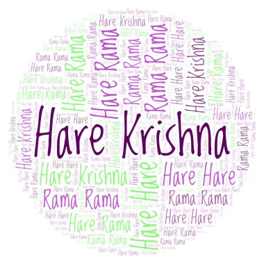 Hare Krishna kelime bulutu. Harfler ve kelimeler sadece yapılmış Wordcloud.