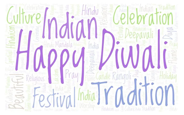 Happy Diwali Horizontal word cloud. Wordcloud made from letters and words only.