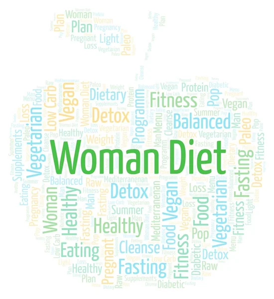 Woman Diet Shape Apple Word Cloud Illustration Made Text Only — Stock Photo, Image