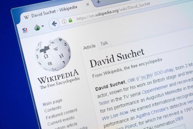 Ryazan, Rusya - 19 Ağustos 2018: Vikipedi sayfa hakkında David Suchet Pc ekranda