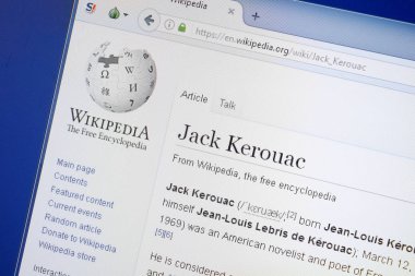 Ryazan, Rusya - 19 Ağustos 2018: Vikipedi sayfa hakkında Jack Kerouac Pc ekranda