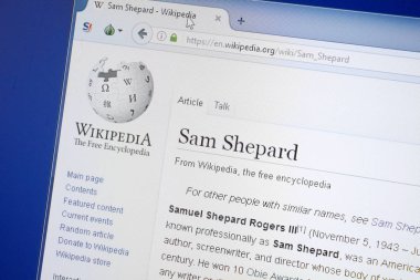 Ryazan, Rusya - 19 Ağustos 2018: Vikipedi sayfa hakkında Sam Shepard Pc ekranda