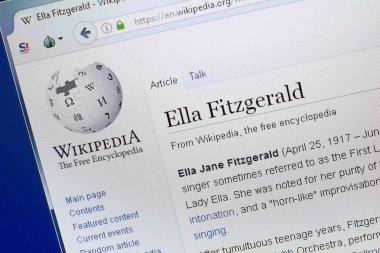 Ryazan, Rusya - 19 Ağustos 2018: Vikipedi sayfa hakkında Ella Fitzgerald Pc ekranda