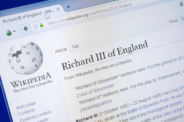 Ryazan, Rusya - 19 Ağustos 2018: Vikipedi sayfa hakkında Richard III İngiltere'nin Pc ekranda
