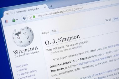 Ryazan, Rusya - 19 Ağustos 2018: Vikipedi sayfa hakkında Oj Simpson Pc ekranda