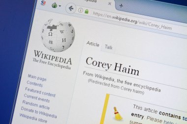 Ryazan, Rusya - 19 Ağustos 2018: Vikipedi sayfa hakkında Corey Haim Pc ekranda