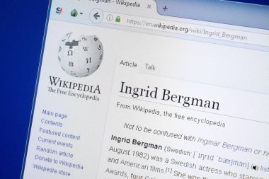 Ryazan, Rusya - 19 Ağustos 2018: Vikipedi sayfa hakkında Ingrid Bergman Pc ekranda