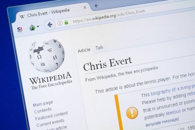 Ryazan, Rusya - 19 Ağustos 2018: Vikipedi sayfa hakkında Chris Evert Pc ekranda