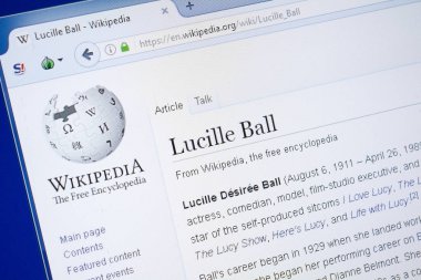 Ryazan, Rusya - 19 Ağustos 2018: Vikipedi sayfa hakkında Lucille Ball Pc ekranda