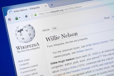 Ryazan, Rusya - 19 Ağustos 2018: Wikipedia sayfasında Pc görüntüsünü Willie Nelson hakkında