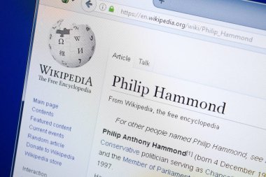 Ryazan, Rusya - 19 Ağustos 2018: Vikipedi sayfa hakkında Philip Hammond Pc ekranda