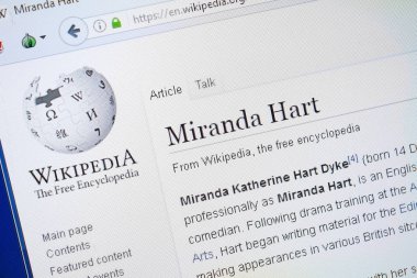 Ryazan, Rusya - 19 Ağustos 2018: Vikipedi sayfası Miranda Hart hakkında Pc ekranda