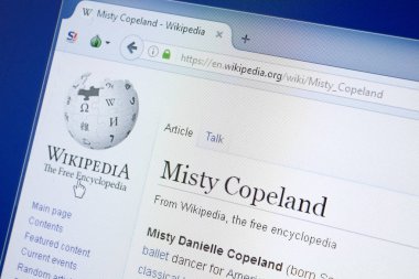 Ryazan, Rusya - 19 Ağustos 2018: Vikipedi sayfa hakkında Misty Copeland Pc ekranda