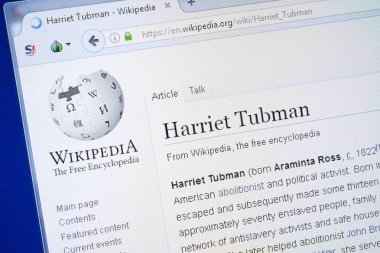 Ryazan, Rusya - 19 Ağustos 2018: Vikipedi sayfa hakkında Harriet Tubman Pc ekranda
