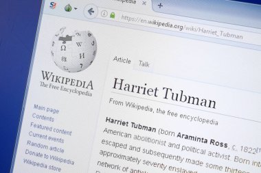 Ryazan, Rusya - 19 Ağustos 2018: Vikipedi sayfa hakkında Harriet Tubman Pc ekranda