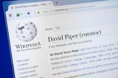 Ryazan, Rusya - 19 Ağustos 2018: Vikipedi sayfa hakkında David Piper Pc ekranda