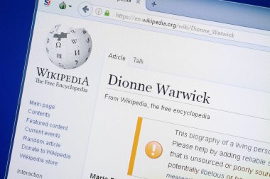Ryazan, Rusya - 19 Ağustos 2018: Vikipedi sayfa hakkında Dionne Warwick Pc ekranda