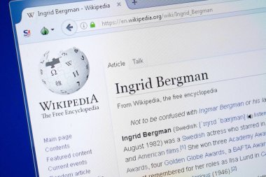Ryazan, Rusya - 19 Ağustos 2018: Vikipedi sayfa hakkında Ingrid Bergman Pc ekranda