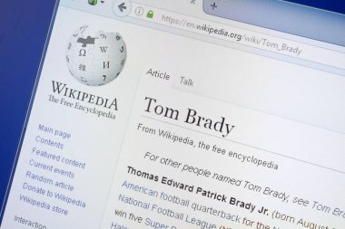Ryazan, Rusya - 19 Ağustos 2018: Vikipedi sayfa hakkında Tom Brady Pc ekranda