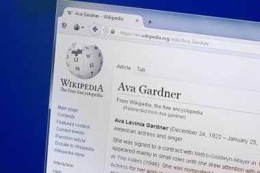 Ryazan, Rusya - 19 Ağustos 2018: Vikipedi sayfa hakkında Ava Gardner Pc ekranda