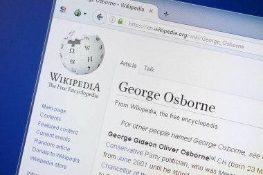 Ryazan, Rusya - 19 Ağustos 2018: Vikipedi sayfası George Osborne hakkında Pc ekranda