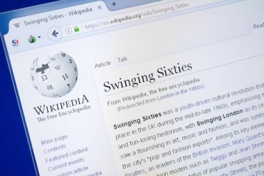 Ryazan, Rusya - 19 Ağustos 2018: Vikipedi sayfa hakkında sallanan Sixties Pc ekranda
