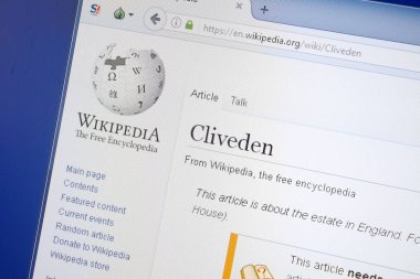 Ryazan, Rusya - 19 Ağustos 2018: Vikipedi sayfa hakkında Cliveden Pc ekranda