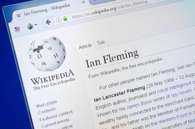 Ryazan, Rusya - 19 Ağustos 2018: Vikipedi sayfası Ian Fleming hakkında Pc ekranda