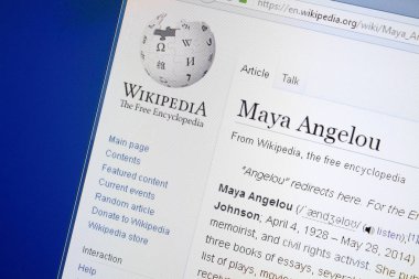 Ryazan, Rusya - 19 Ağustos 2018: Vikipedi sayfa hakkında Maya Angelon Pc ekranda