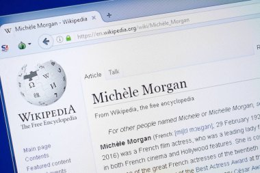 Ryazan, Rusya - 19 Ağustos 2018: Vikipedi sayfa hakkında Michele Morgan Pc ekranda
