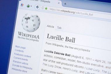 Ryazan, Rusya - 19 Ağustos 2018: Vikipedi sayfa hakkında Lucille Ball Pc ekranda
