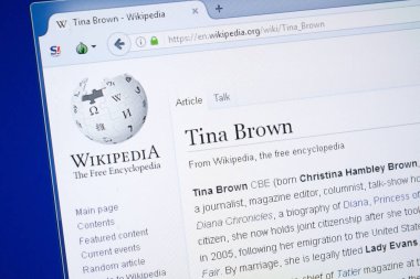 Ryazan, Rusya - 19 Ağustos 2018: Vikipedi sayfası Tina Brown'Pc ekranda