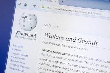Ryazan, Rusya - 19 Ağustos 2018: Vikipedi sayfa hakkında Wallace ve Gromit Pc ekranda