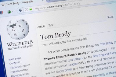 Ryazan, Rusya - 19 Ağustos 2018: Vikipedi sayfa hakkında Tom Brady Pc ekranda