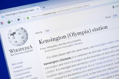Ryazan, Rusya - 19 Ağustos 2018: Vikipedi sayfa hakkında Kensington Olympia İstasyonu Pc ekranda