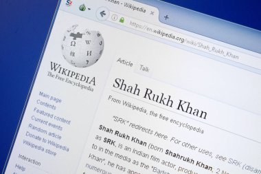 Ryazan, Rusya - 19 Ağustos 2018: Vikipedi sayfası Shak Rukh Khan hakkında Pc ekran