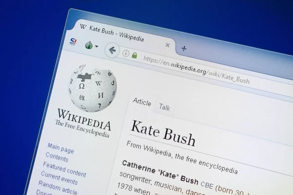Ryazan Rusia Agosto 2018 Página Wikipedia Sobre Kate Bush Pantalla — Foto de Stock