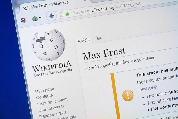 Ryazan Rusia Agustus 2018 Halaman Wikipedia Tentang Max Ernst Pada — Stok Foto