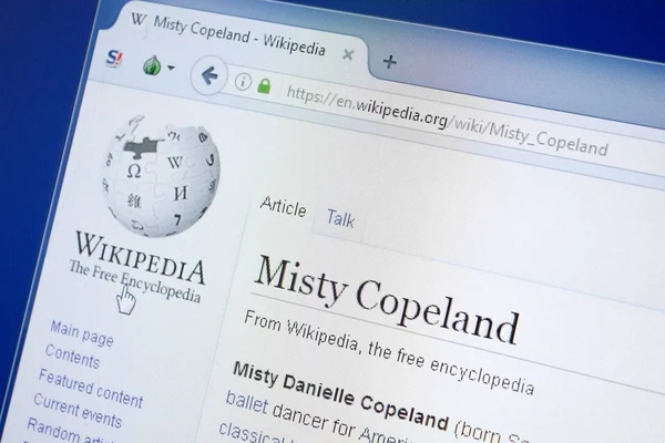 Rjazaň Rusko Srpna 2018 Stránce Wikipedie Misty Copeland Monitoru — Stock fotografie