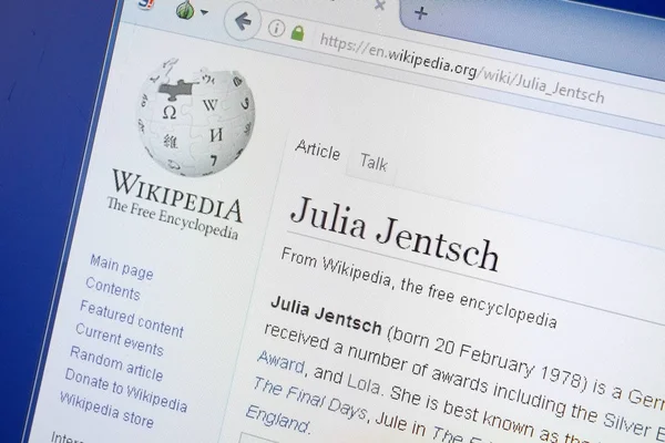 Ryazan Rusia Agosto 2018 Página Wikipedia Sobre Julia Jentsch Pantalla — Foto de Stock