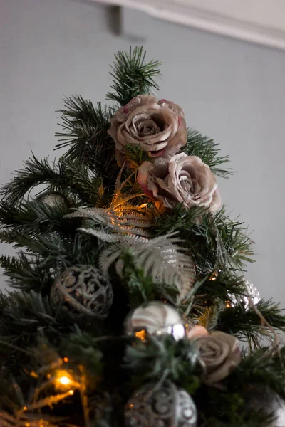 Een Kerstmis Decoratie Achtergrond Speelgoed Naaldboom — Stockfoto